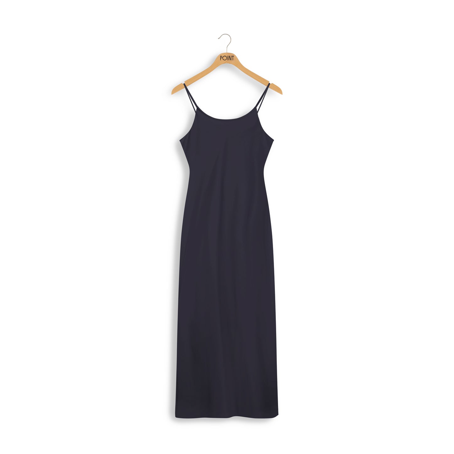 point satin straight slip dress