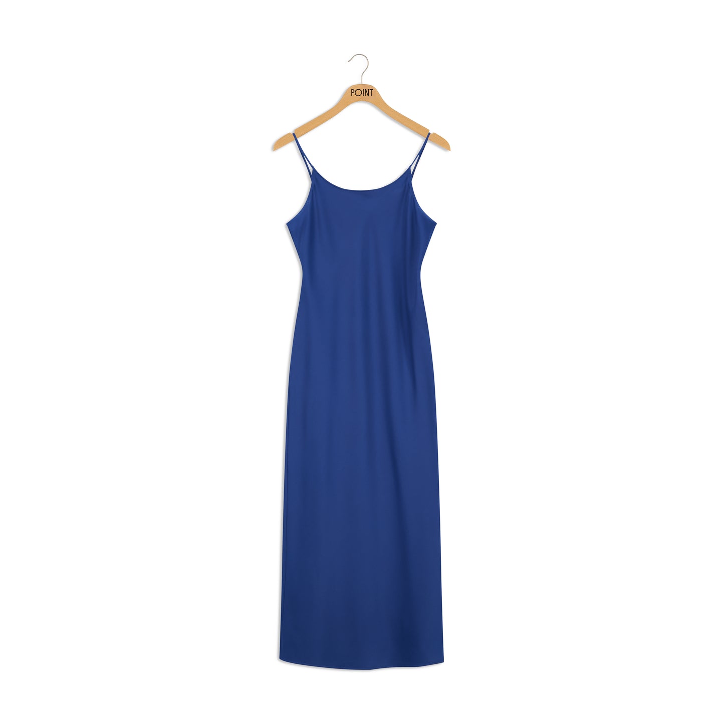 point satin straight slip dress