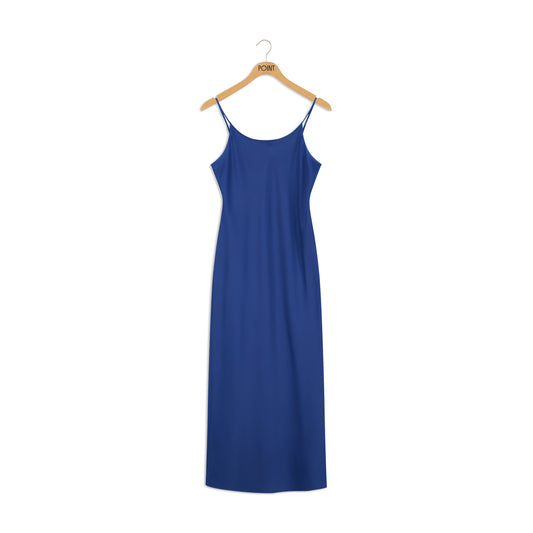 point satin straight slip dress