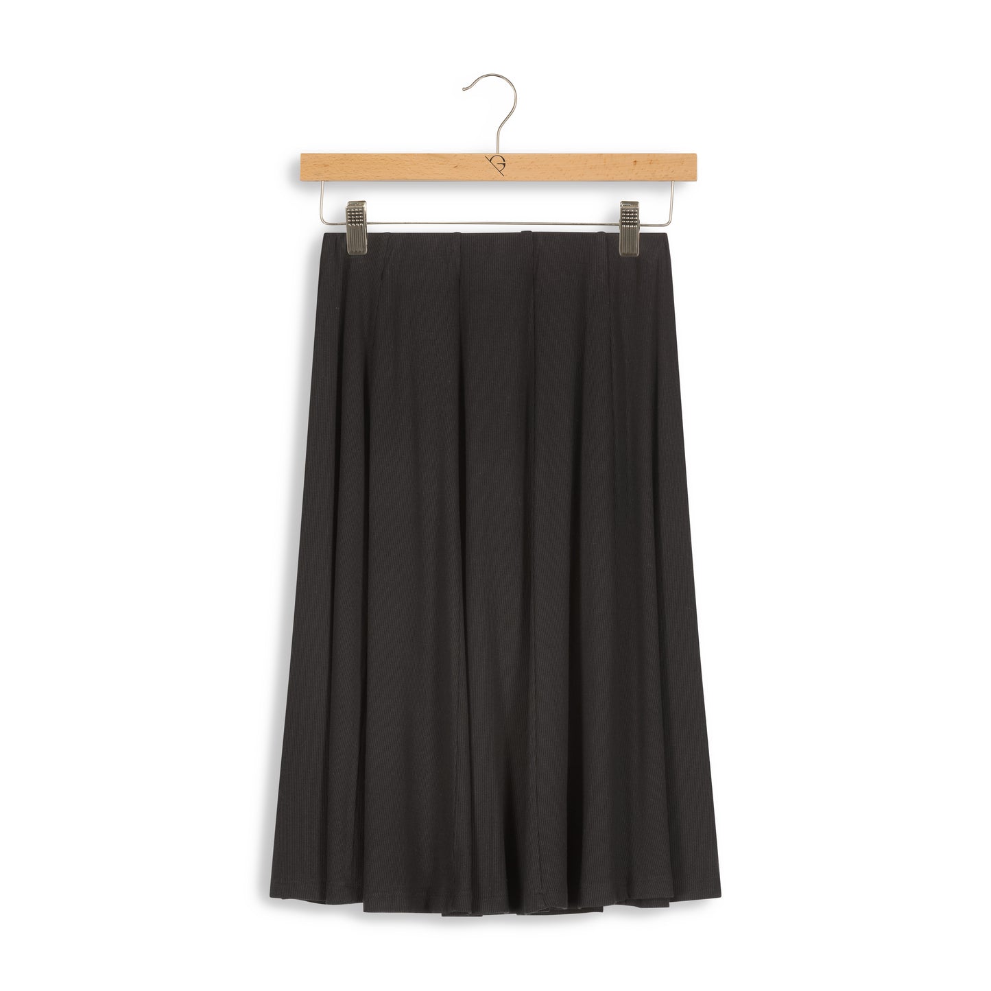 point ribbed knee length panel skirt