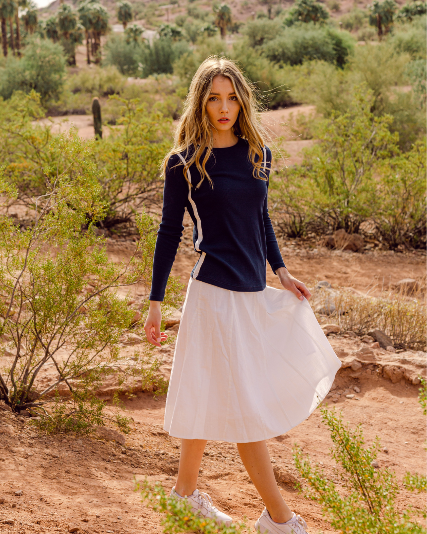 point linen gored skirt